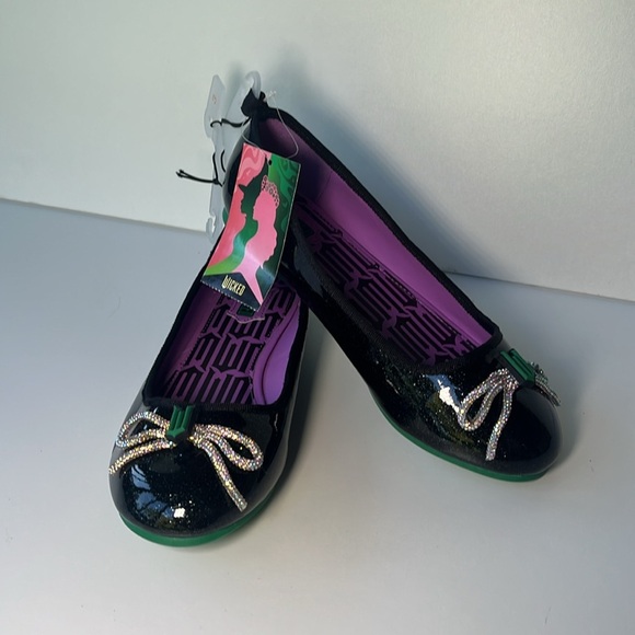 NEW Wicked Black + Purple Ballet Flats Girls Size 3 with faux diamond bow +logo - Picture 15 of 15